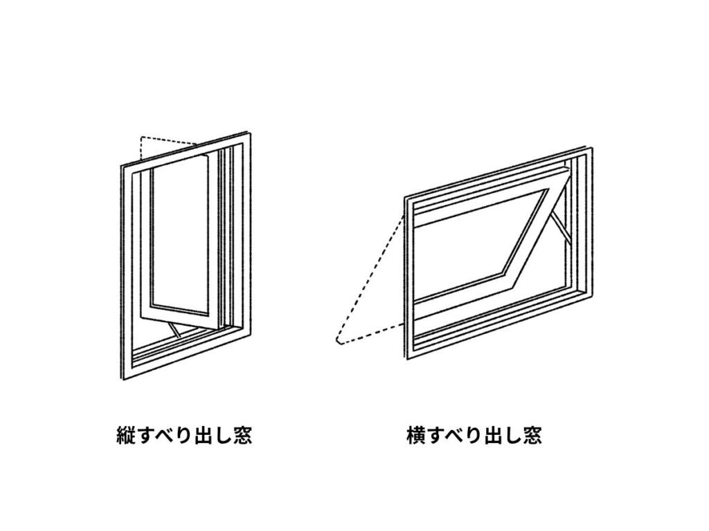 縦すべり出し窓と横すべり出し窓のイラスト